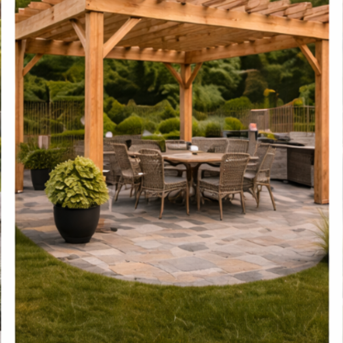 Timber Core<br><br> Clean lines and a contemporary structure designed for modern homes and outdoor living spaces.  Features square posts, straight beams, and precise rafter spacing to create a sharp, architectural appearance. The modern pergola integrates seamlessly with composite decks, paving stone patios, and newer home designs, delivering a clean, high-end finish.<br><br>Best for: New homes, modern landscapes, and homeowners who want a sleek, architectural backyard feature.